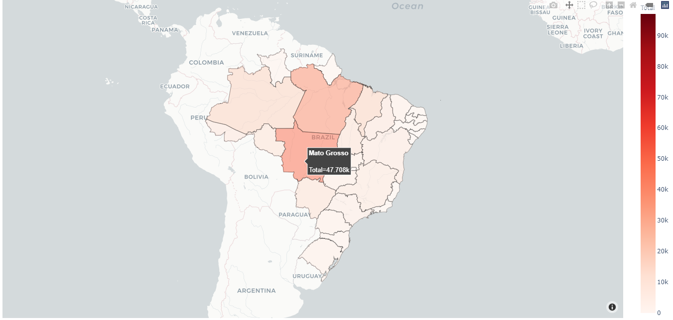 print do mapa gerado para o total de focos de queimadas no Brasil editado.