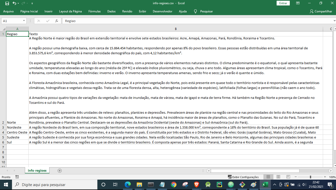 Print do arquivo csv contendo informações sobre a geografia das regiões brasileiras.