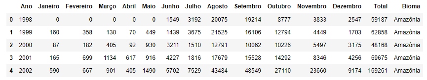 print do output gerado ao apresentar o DataFrame com após substituição do traço pelo número zero.