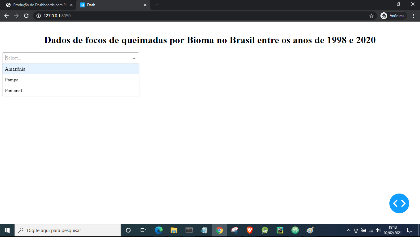 Print do dashboard gerado com título e Dropdown.